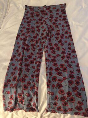 Luisa Meirelles Poppy Floral Wide Leg Palazzo Pants | Blue & Red | Brazilian